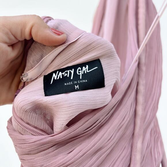 Nasty Gal Pink Chiffon Maxi Dress Tiered Ruffle Backless Gown M Formal Long - Picture 4 of 8
